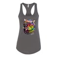 thumbnail image 2 of Wild Bobby, Cute Colorful Rainbow Cat Animal Lover Ladies Racerback Tank Top, Dark Grey, X-Large, 2 of 3