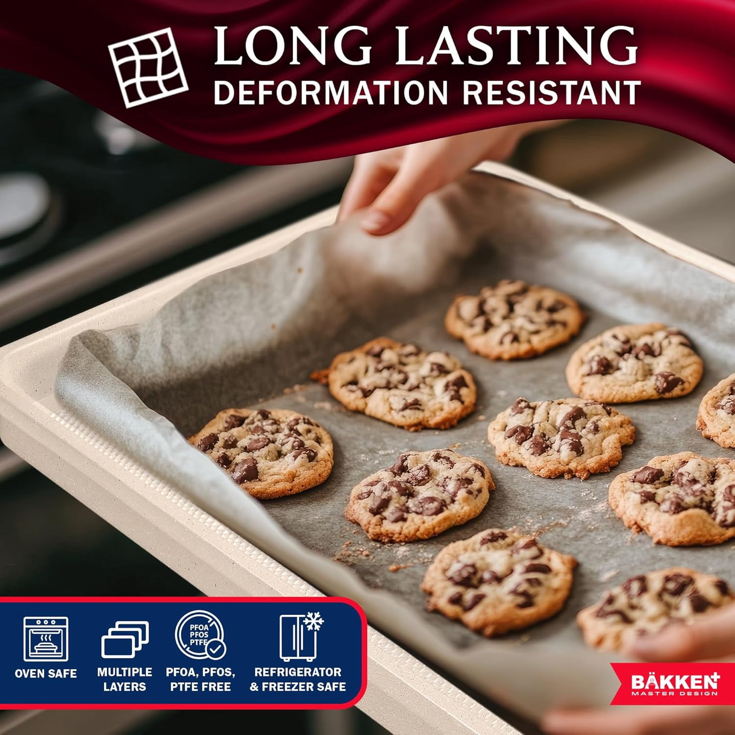 BAKKEN Baking Pan - Small, Medium, & Large Cookie Pan Nonstick, Diamond Texture Bottom, Oven Safe (450°F), Pack of 3, White Marble