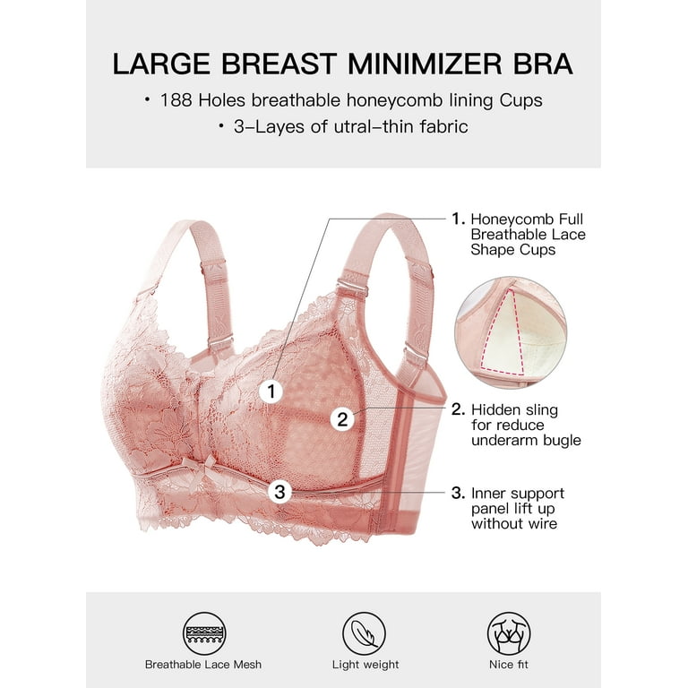 AILIVIN WireFree bras for women full figure minimizer bra for big busted  women wireless full coverage lightly lined comfortable lifting up No wire  womens brasa Rose Pink 38DDD 38 DDD Triple D 