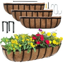 4 Pcs 24“ Window Box Deck Railing Planter with Coco Liner for Outdoor Balcony Porch Fence Patio Rail