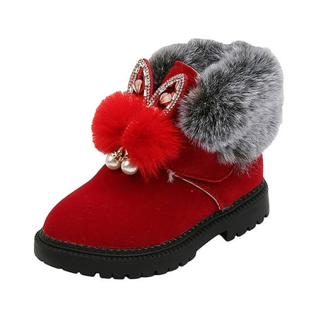 

Baby Sneakers Kids Baby Girls Warm And Soft Shoes Princess Shoes Fashion Hairball Cotton Boots Snow Boots Snow Shoes