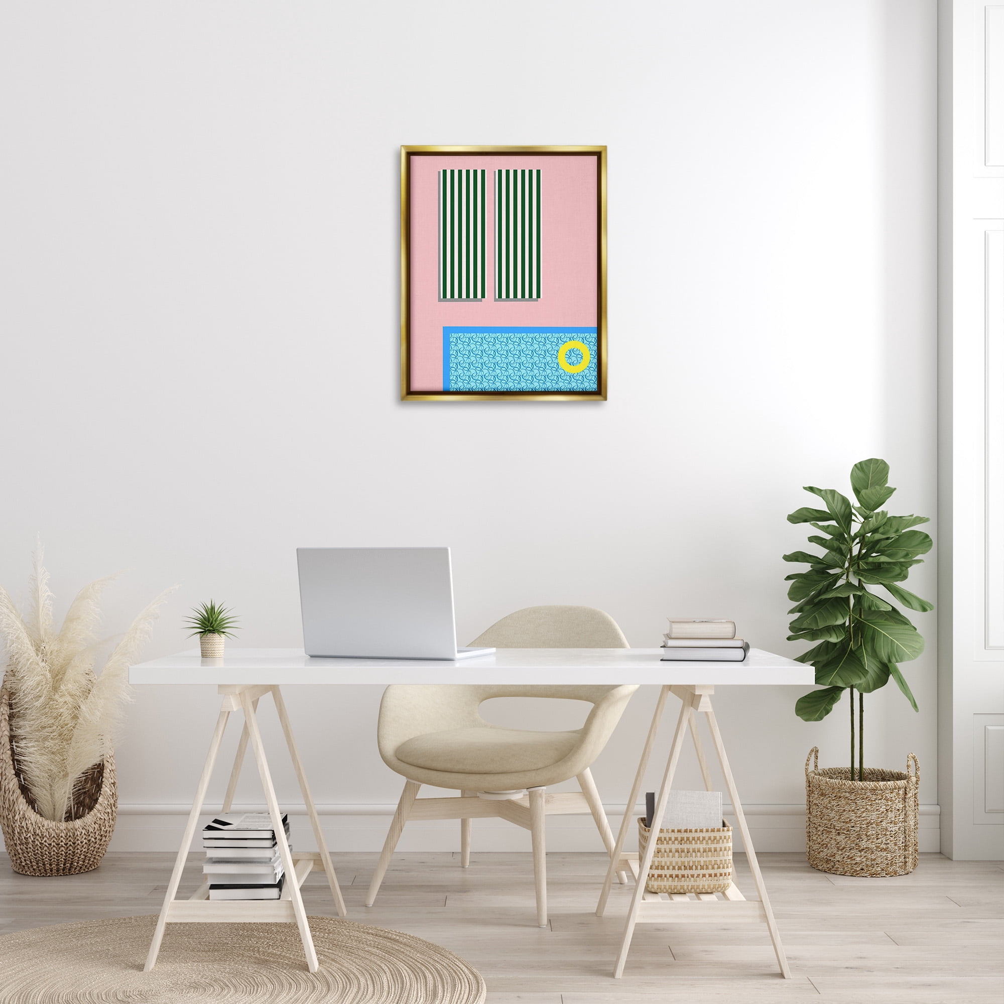 Stupell Industries Geometric Summer Poolside Nature Painting Gold Floater Framed Canvas Art Print Wall Art, 25 x 31
