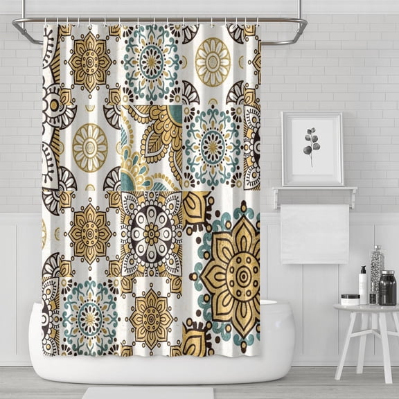 Waterproof Bohemian Shower Curtain 72x72 Inch Boho Style Polyester Unique Shower Curtain for Bathroom Hotel Home Decor with 12 Plastic Hooks