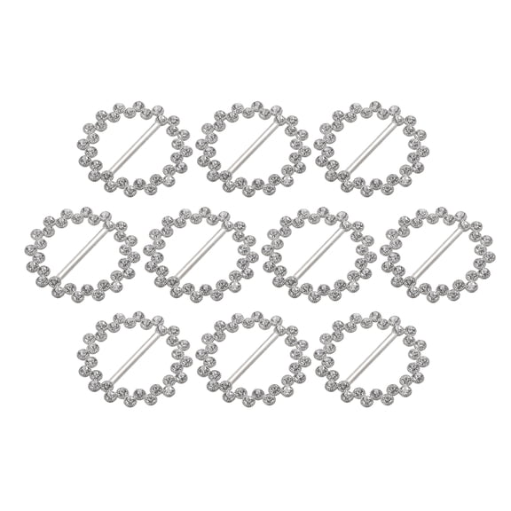 Uxcell Rhinestone Ribbon Buckle Sliders, 10Pcs Silver Tone Crystal Belt Buckles for Craft Wedding Clothing Decoration