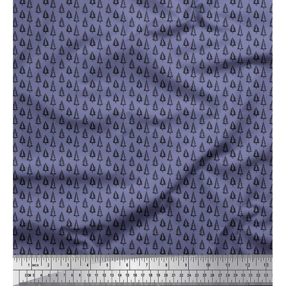 Soimoi Purple Rayon Crepe Fabric Stencil Christmas Tree Print Sewing Fabric Yard 46 Inch Wide