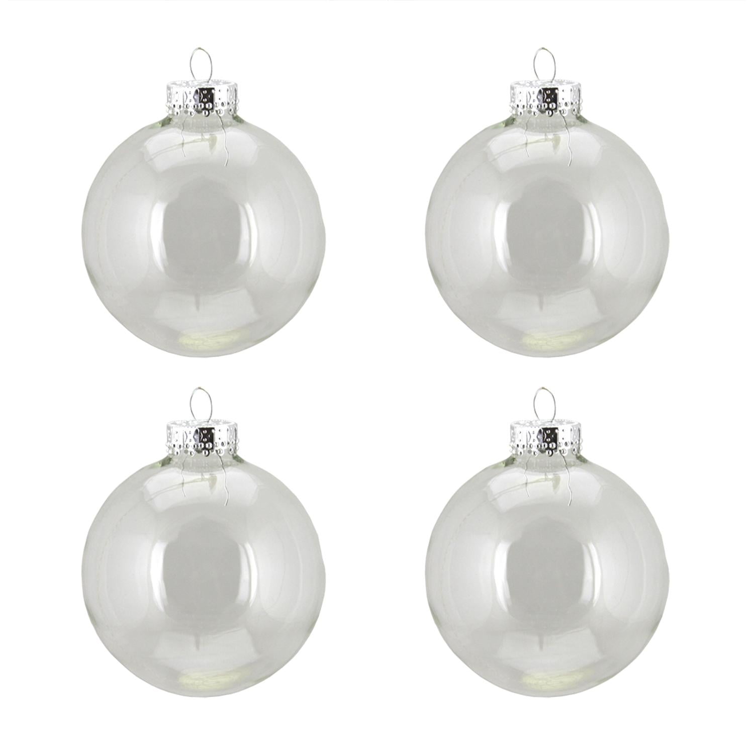 4ct Transparent Clear Glass Ball Christmas Ornaments 3" (80mm