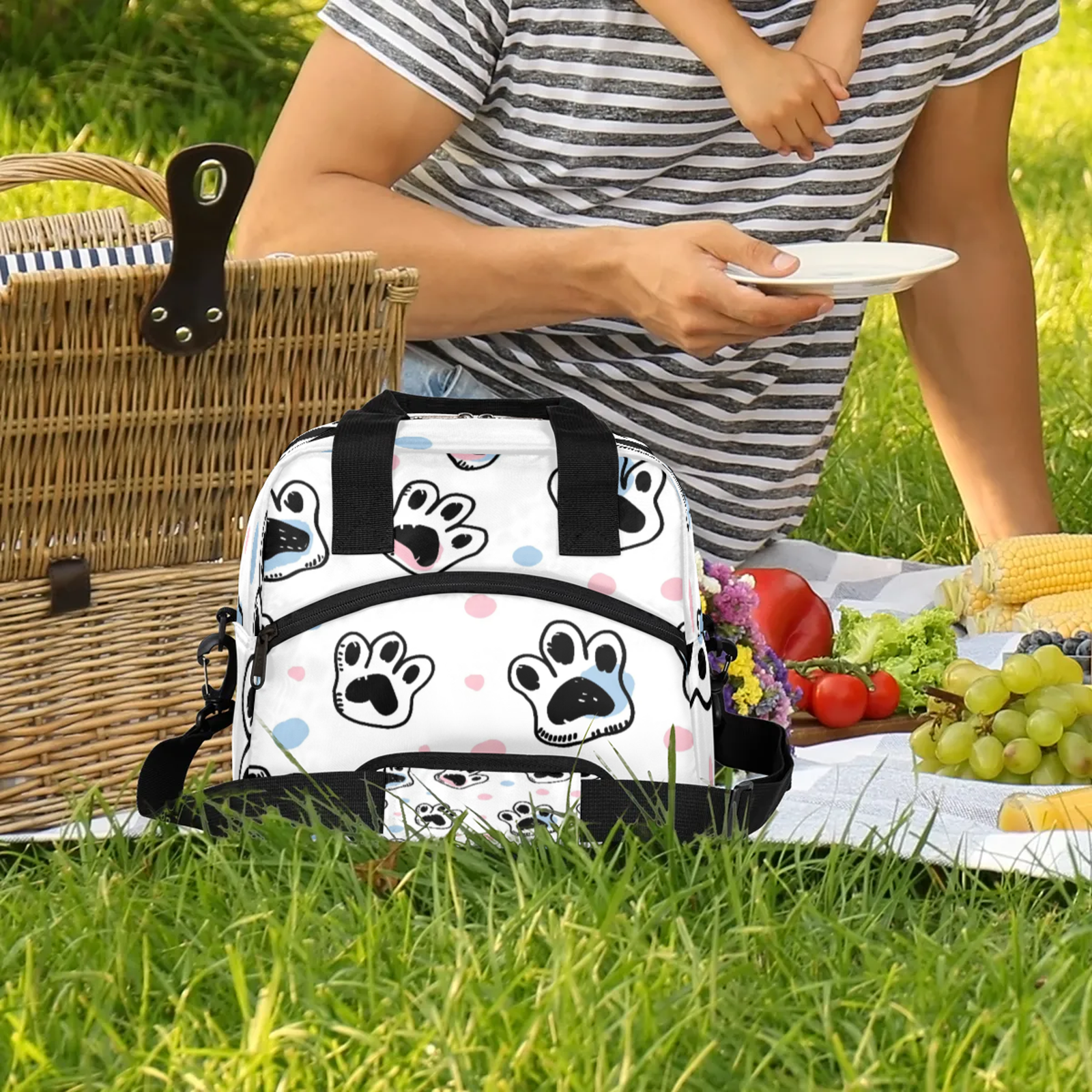 Herdesigns Dog Paw Print Insulated Lunch Bag for Women Men Adult, Reusable Insulated Cooler Lunch Box Lunch Tote Bag for Work Picnic Beach