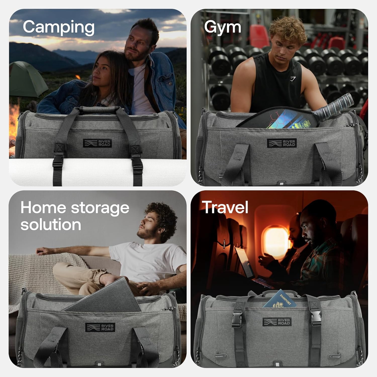 River Road Unisex Movex 33L Sport & Travel Duffle Bag - Scratch, Water-Resistant Fabric - Dark Gray