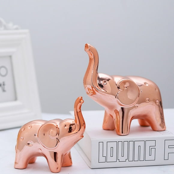 Ceramic Elephant Ornaments,Elephant Statue,Lucky Elephant Model,Elephant Sculptures,Home Office Mall Desktop Bookshelf TV Stand Cabinet Decor Miniature,2pcs