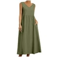 thumbnail image 2 of ClodeEU Women's V-Neck Sleeveless Relaxed Fit Dress ,Solid Color Casual Summer Maxi Dress with Pockets Army Green,Womens Plus XXL, 2 of 6