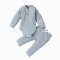 thumbnail image 5 of Gibobby Infant Baby Boys Girls Rompers Long Sleeve Round Neck Solid Color Onesie 3 6 9 12 18 Months Newborn Baby Soft Onesie Infant Winter Outfits(9-12 Months,Blue), 5 of 5