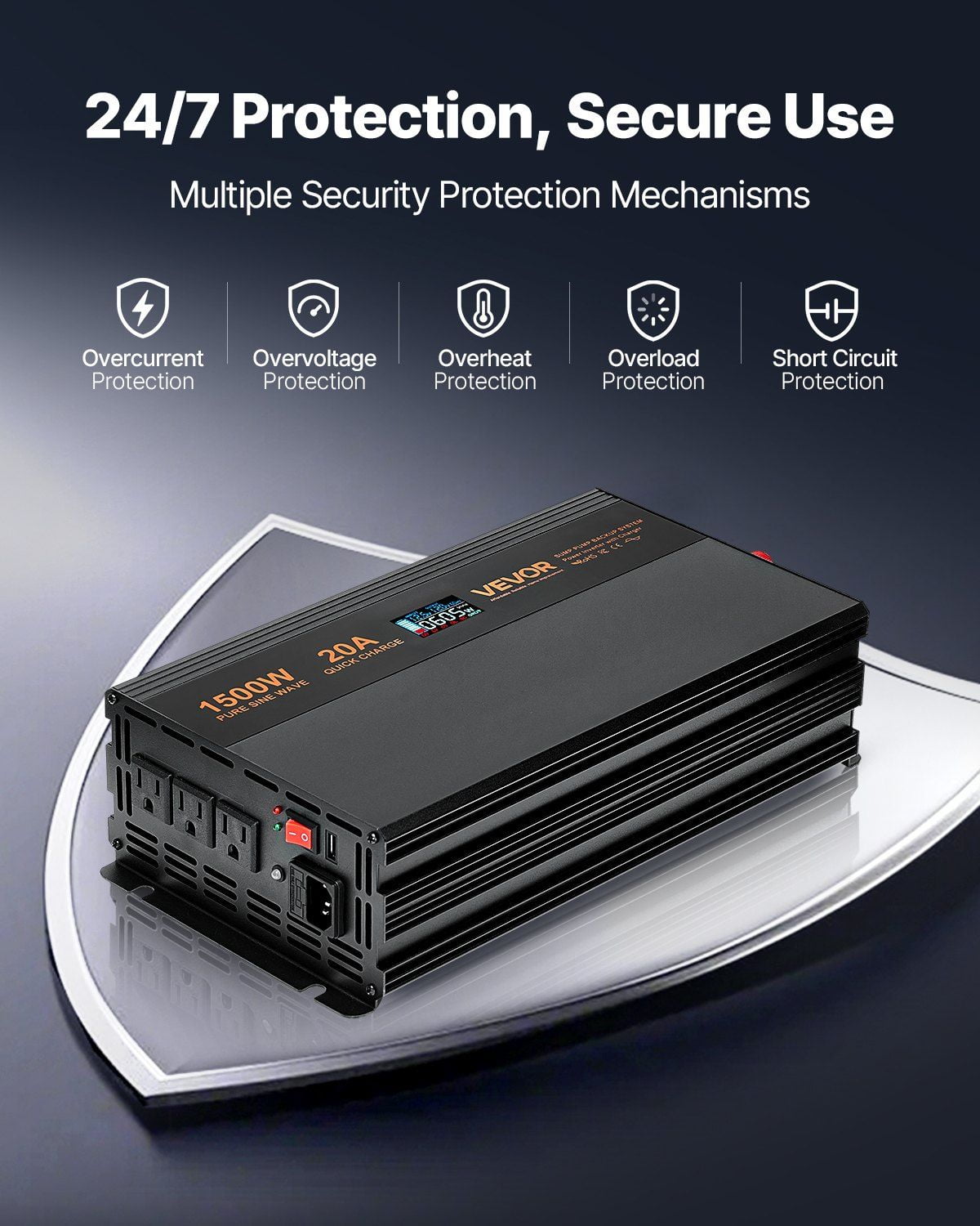 Heavy Duty 1500W Sump Pump Battery Backup with LCD, Auto Switch to Battery & Inverter for Uninterrupted Operation