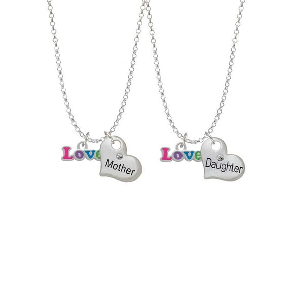 Delight Jewelry Rainbow Colored ''Love'' Mother & Daughter Heart Necklaces (Set of 2), 19" 2"