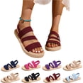 thumbnail image 2 of Women's Wide Width Flat Sole Sandals with Elastic Straps for Comfortable Fit Roman Style Beach Wear,Wine#40, 2 of 9