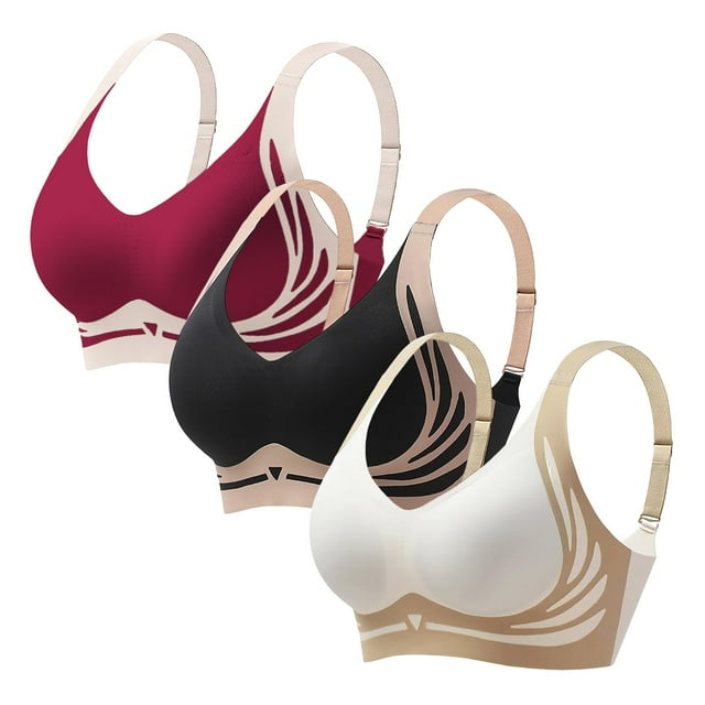 3 Pcs Powerful Bra For Women No Underwire Wireless Bras Comfortable Full Coverage Back Smoothing Bralettes