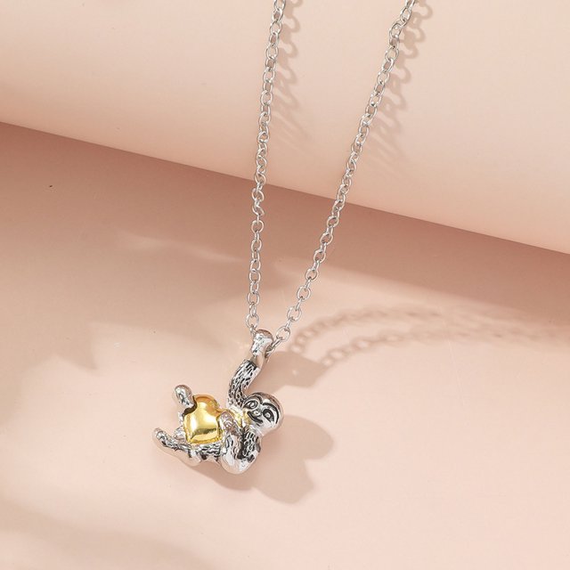 WILLBEST Aretes De Titanio Con Diseño De Perezoso, Collar De Plata Con Diseño De Perezoso, Joyería Con Forma De Corazón Para Mujeres, Hombres, Niñas Y Niños, Para Navidad.