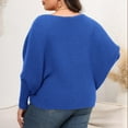 thumbnail image 5 of Odeerbi Winter Off The Shoulder Batwing Sweaters For Women Plus Size Loose Solid Color Sweater 2025 Fashion Round Neck Long Sleeve Large Knit Sweater Blue, 5 of 5