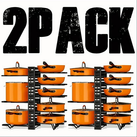 Adjustable 8-Tier Pot and Pan Organizer Rack - Space-Saving, Floor-Mounted, Polished Iron with Oval Shape, Ideal for Cookware Storage in Kitchen or Pantry, Pantry Organizers And Storage