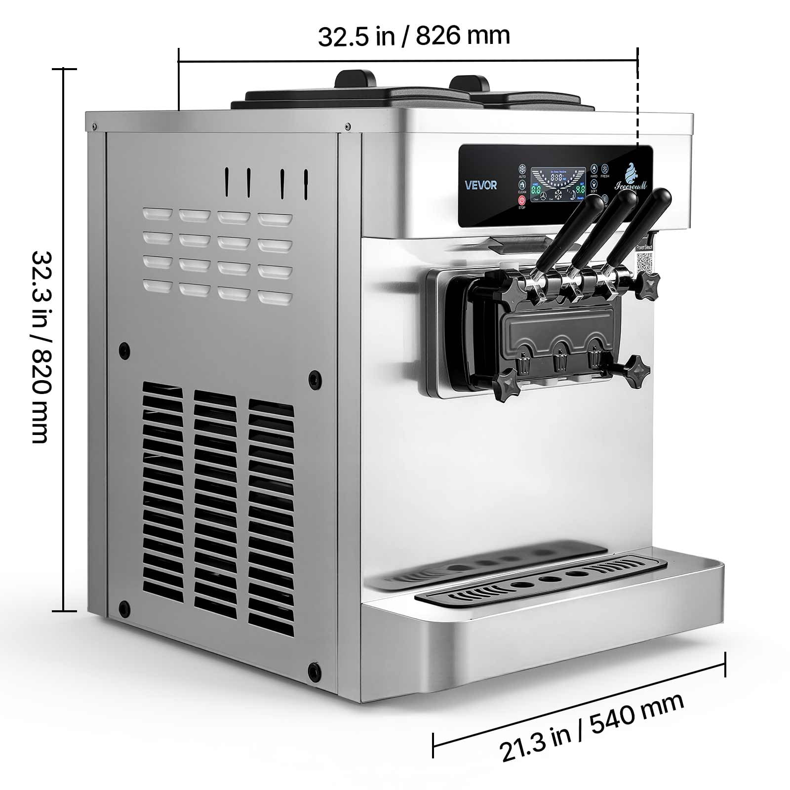 VEVOR Commercial Ice Cream Machine, 20-28L/H Yield, 2200W 3-Flavor Countertop Soft Serve Ice Cream Maker with 2 x 6L Hoppers & Built-In Puffing Pump, Pre-Cooling Low-Mix Alert for Snack Dessert Shops