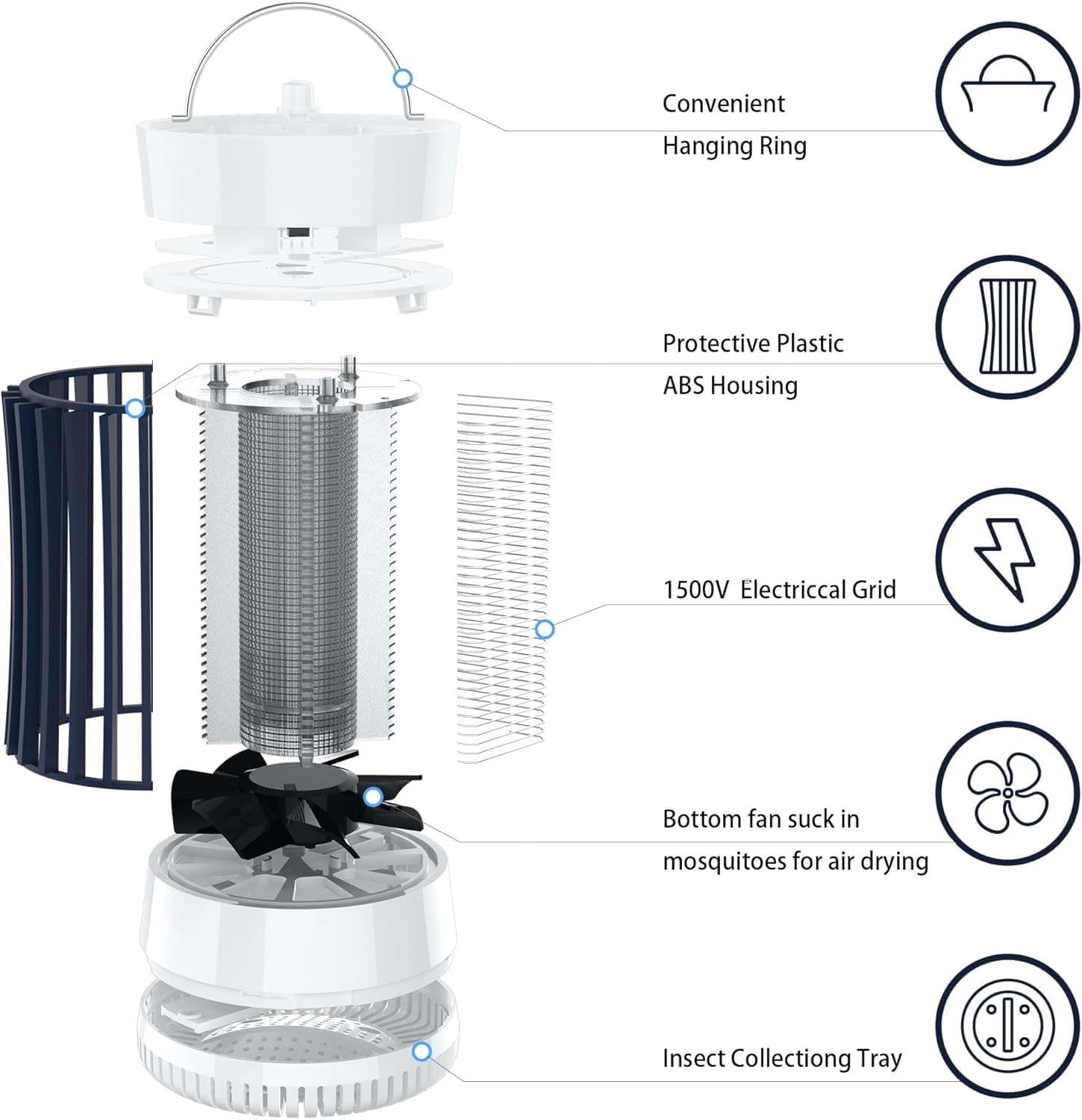 Indoor Electric Bug Zapper with Fan, Chargeable 1500V High Voltage Mosquitoes Killer with Hanger, Small Fly Insects Lamp Trap Catching Moth Gnat Fruit Flies
