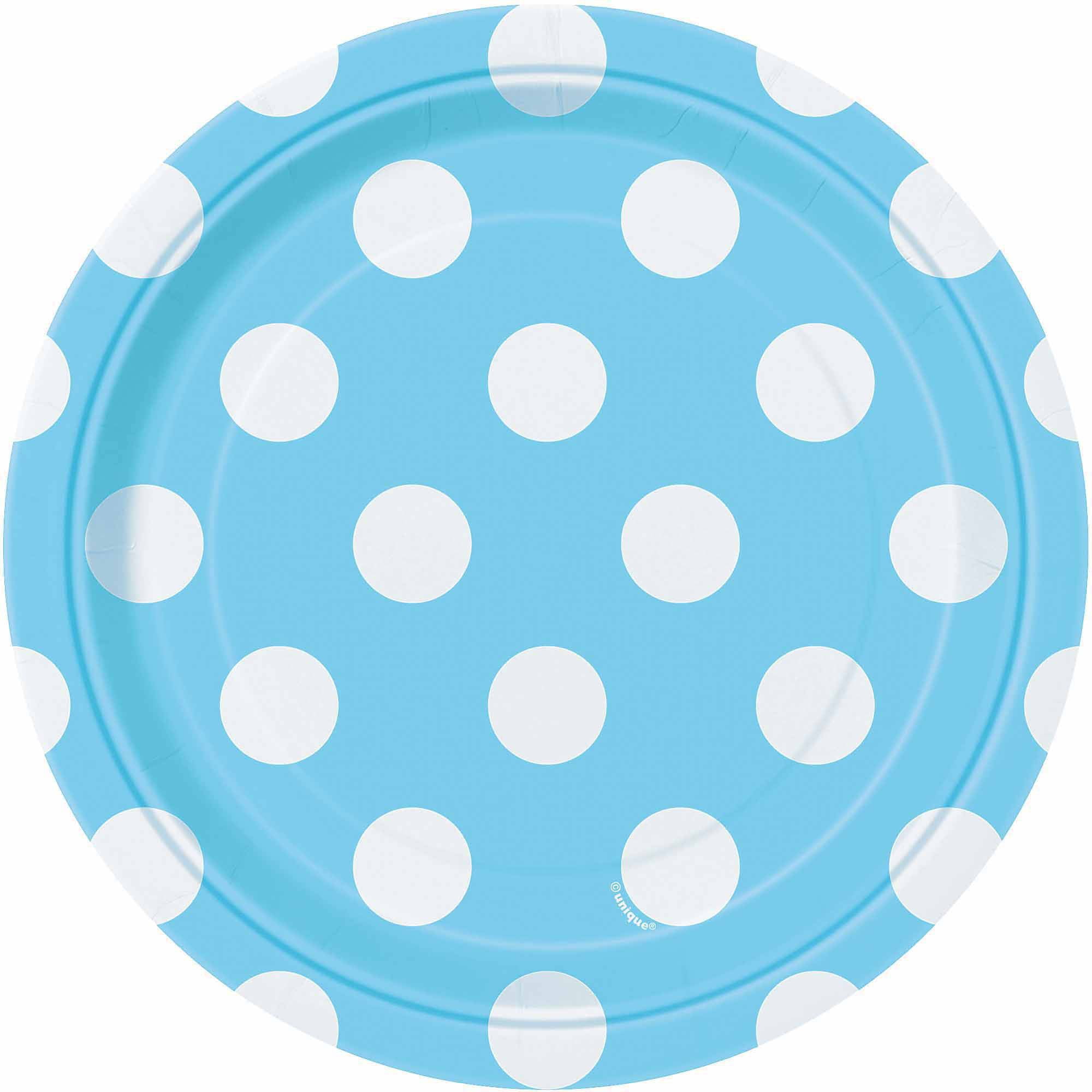 8 x 7" Paper Plates Baby Blue Dots Adults Party Tableware Supplies Polka Spotty