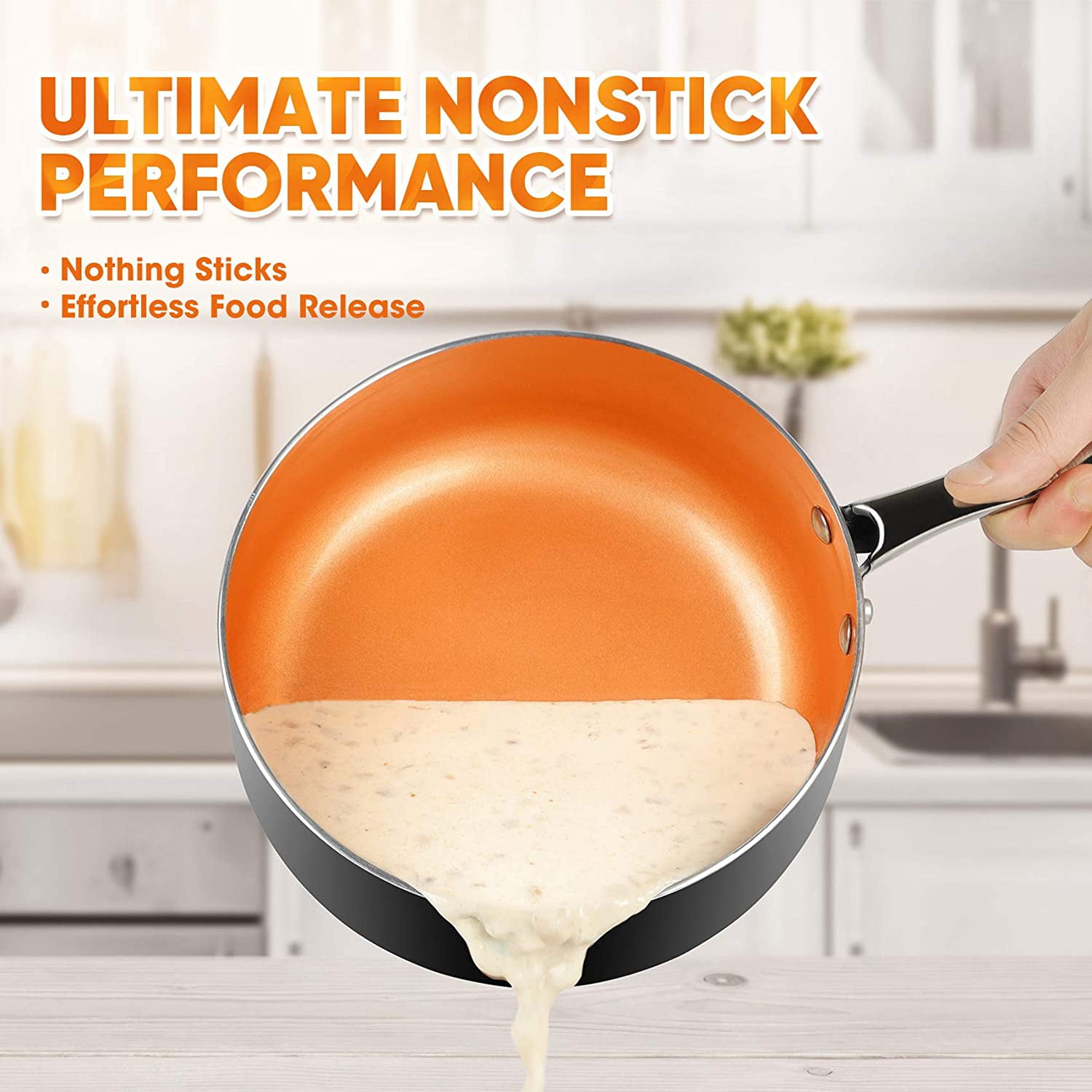 MICHELANGELO Nonstick Sauce Pan, Ultra Nonstick Copper Sauce Pot, Nonstick Sauce  Pan with Lid, Small Ceramic Saucepan, Small Pot