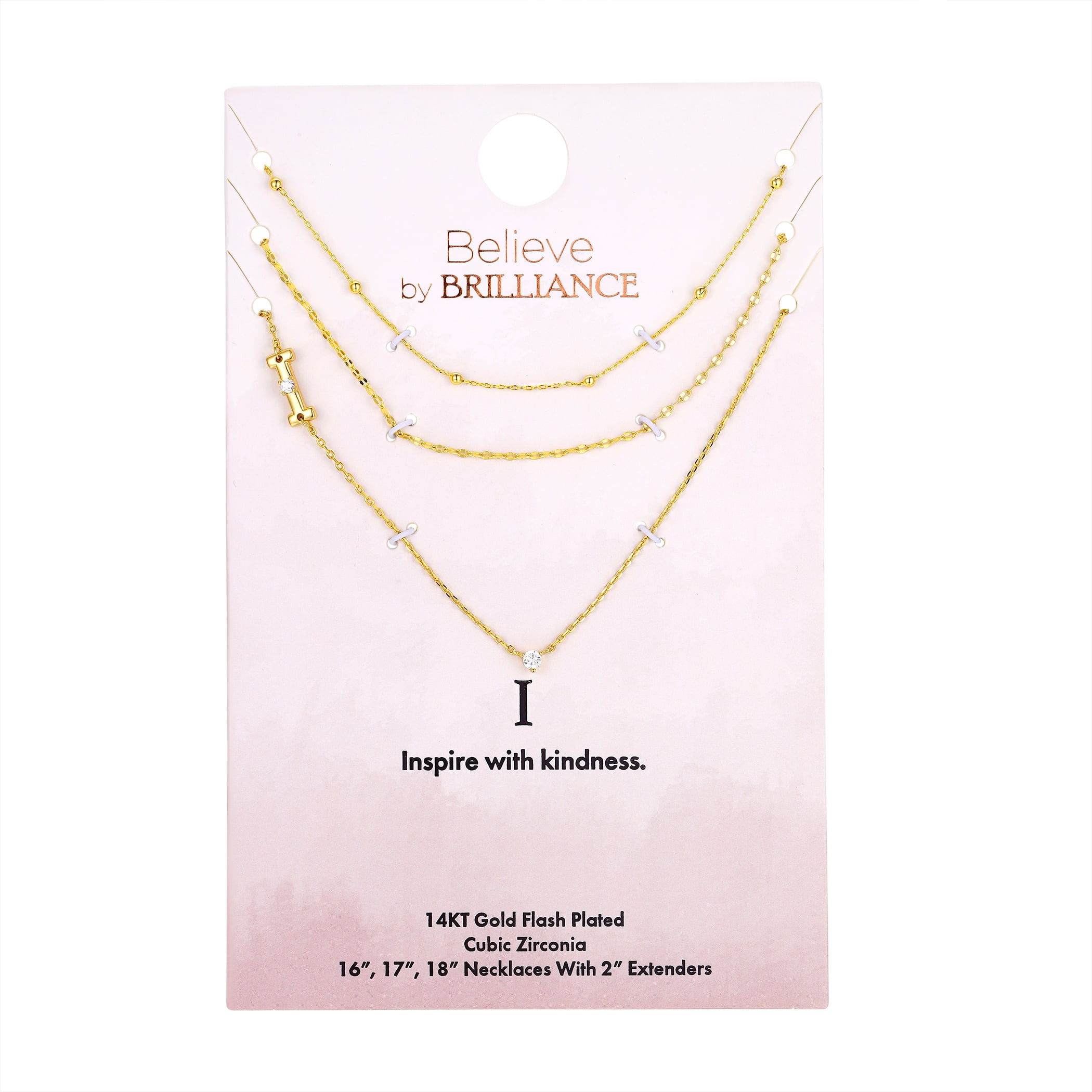 Believe by Brilliance I Triple Chain Initial Necklace Set in 14KT Gold Flash Plated Brass