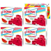 Jello Shot Bundle with Sonic Watermelon Gelatin. Includes Four Boxes (4 Pack 3.94 oz) Sonic Watermelon Gelatin and an Authentic Carefree Caribou Jello Shot Recipe Card!