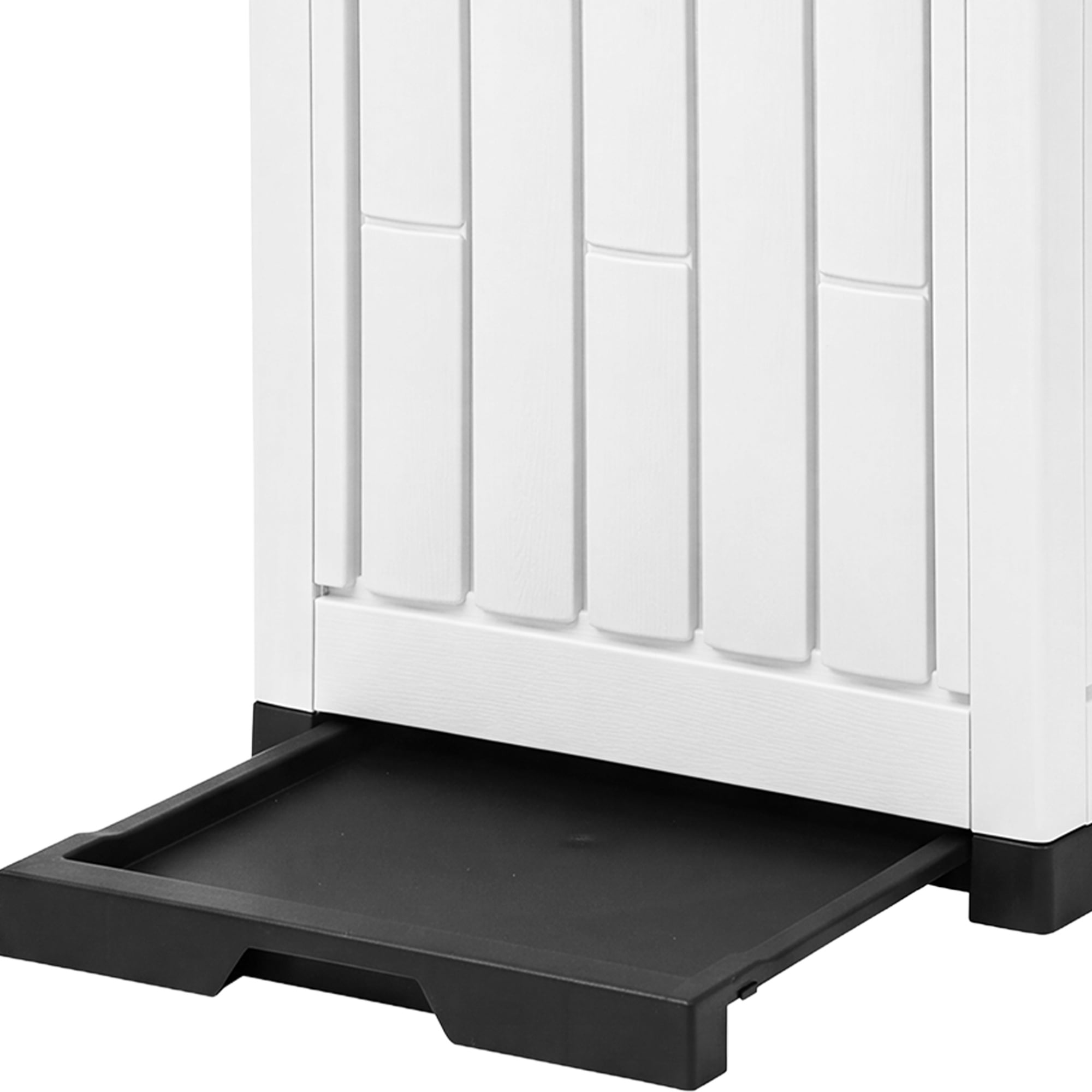 Uforic 38 Gallon Outdoor Trash Can, Resin Garbage Bin with Sorting Labels, Ash Holder, Lid, Stakes & Suction Cups for Patio Backyard Garden, White