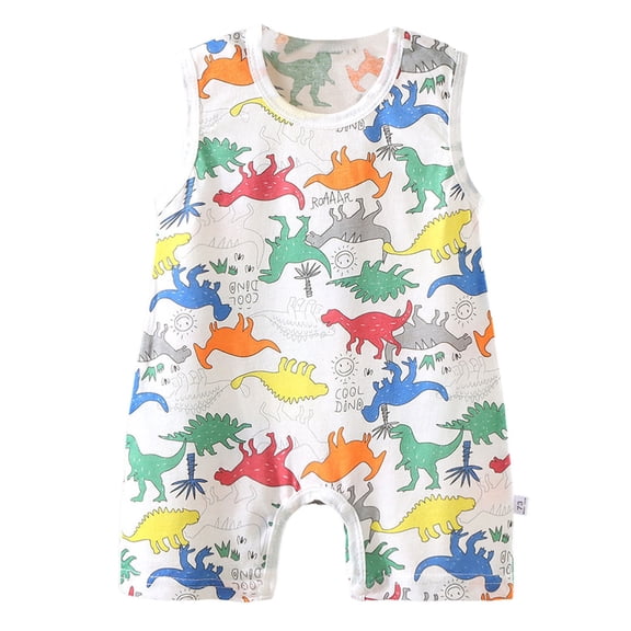 KPOPLK Baby Boy Birthday Outfit Sleeveless Dinosaur Print Romper Jumpsuit Summer Infant One Piece Outfits(12-18 Months,Multicolour)