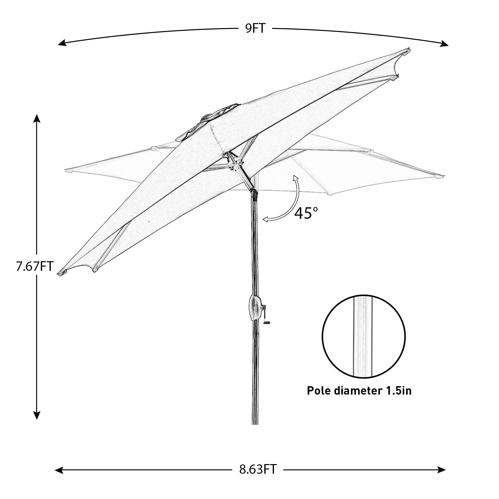 Autlaycil 6 pcs 9ft Outdoor Patio Umbrellas 5 Colors to Choose, with Tilt, Crank and Sturdy Ribs