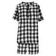 thumbnail image 4 of TaTaai Women's Summer Casual Cotton Linen Plaid V-Neck Button Short Sleeve Top and Drawstring Shorts Two Piece Set Loose Fit Comfortable Breathable Daily Outfit Gift, 4 of 8