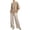 Khaki, variant on Women's Two Piece Outfit Set Embroidered Linen Blended 3/4 Sleeve Bohemian Top and Wide Leg Pants for Women Daily