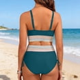 thumbnail image 4 of Women High Waisted Bikini Sets Two Piece Swimsuit for Women Tummy Control Swimsuits Color Block Drawstring Bathing Suit, 4 of 6