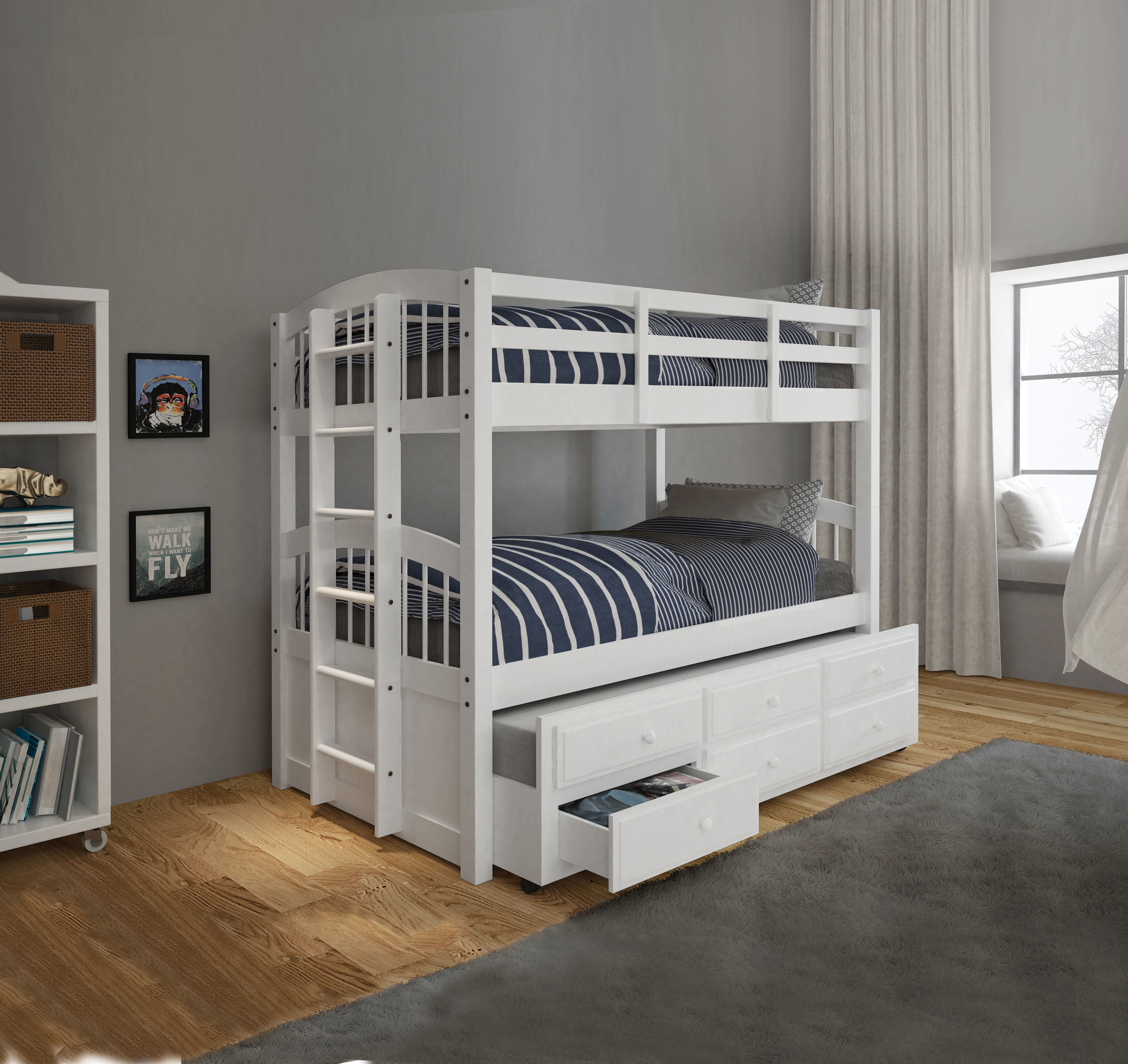ACME Micah Wooden Frame Twin over Twin Bunk Bed & Trundle in White