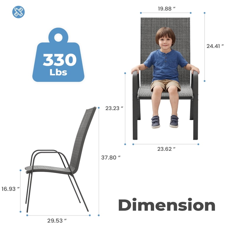 Fundaze Outdoor Dining Chair Set of 4, Stackable Grey photo 3