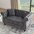 thumbnail image 4 of Royard Oaktree Velvet Chesterfield Sofa Loveseat Couch Chair with Rolled Arms, 2 Seater Classic Button Tufted Couch with Nailhead Trim, Solid Wood Legs & 2 Pillows for Living Room Office, Grey, 4 of 8