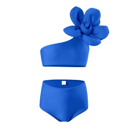 Hienoo Big Girl 2 Piece Swimsuit One Shoulder Flower Bikini Set Bathing Suit Swimwear
