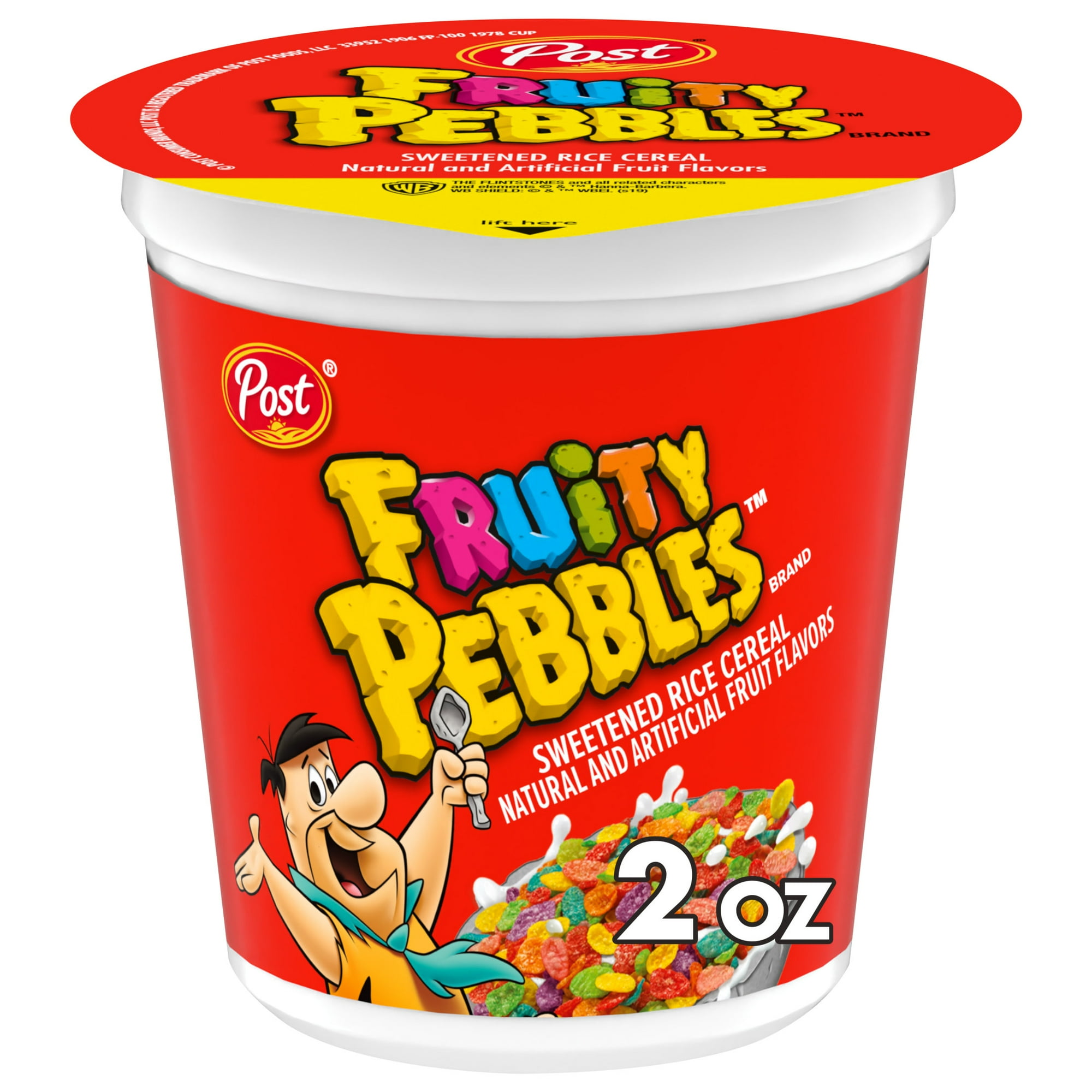 Post Fruity PEBBLES Breakfast Cereal, Gluten Free, On-the-Go Snack, 2 oz Individual Cup