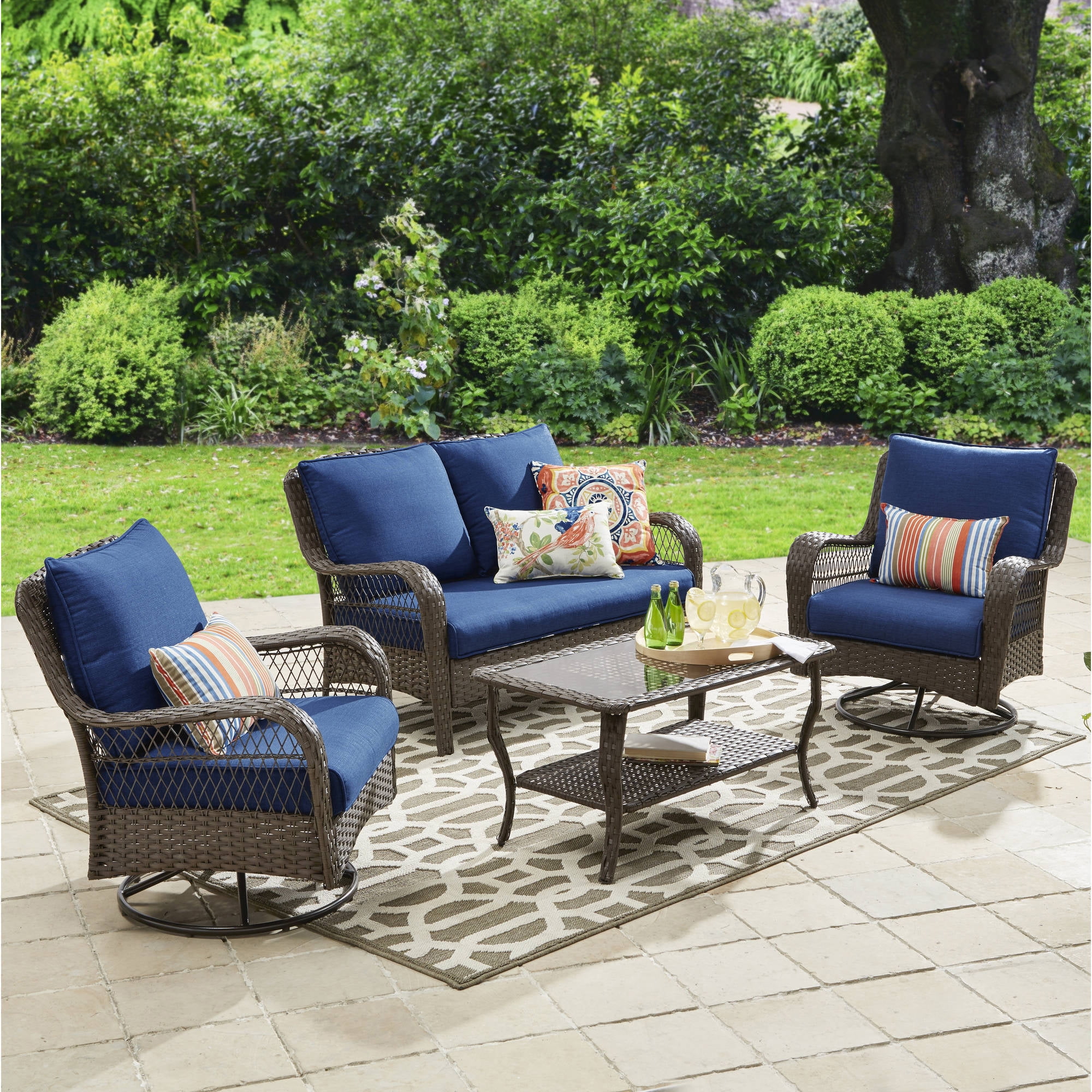 better homes  gardens colebrook 4piece wicker patio furniture  conversation set with swivel chairs