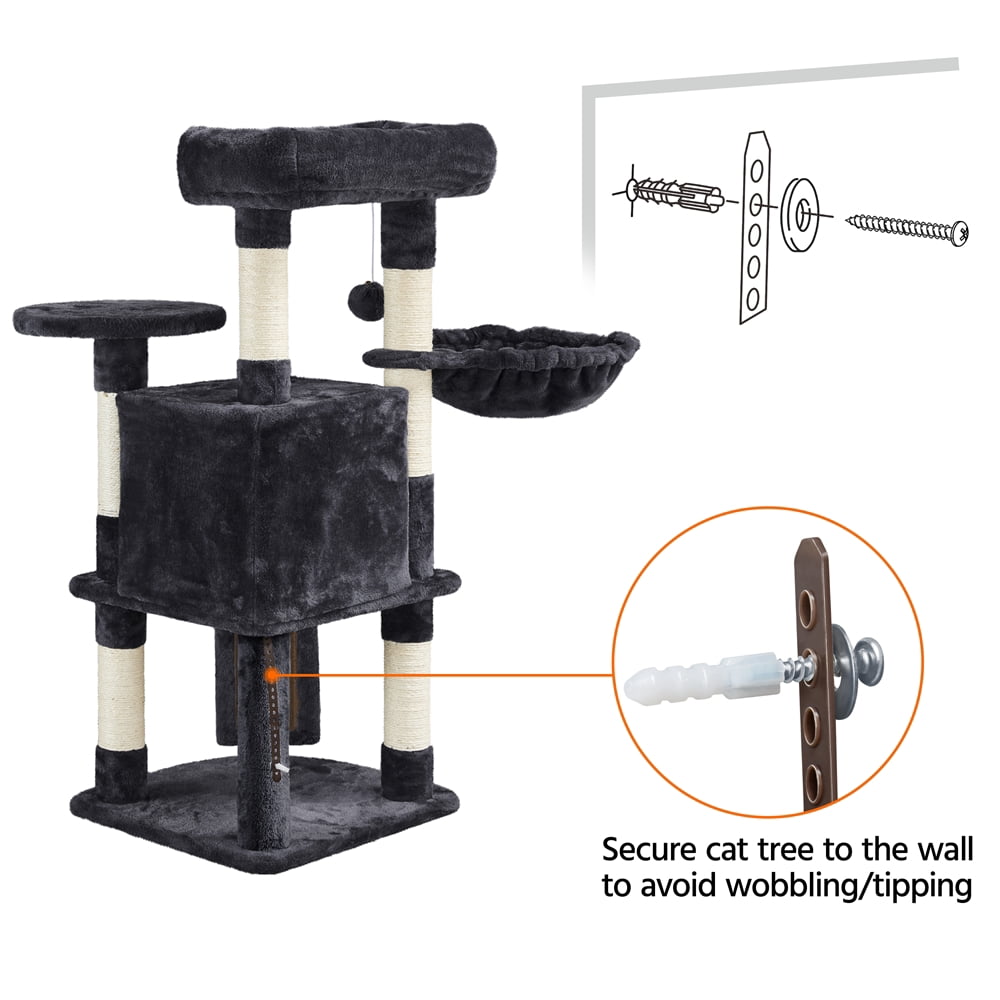 Alden Design 42"H Multilevel Cat Tree Tower with Condo and Perches, Black