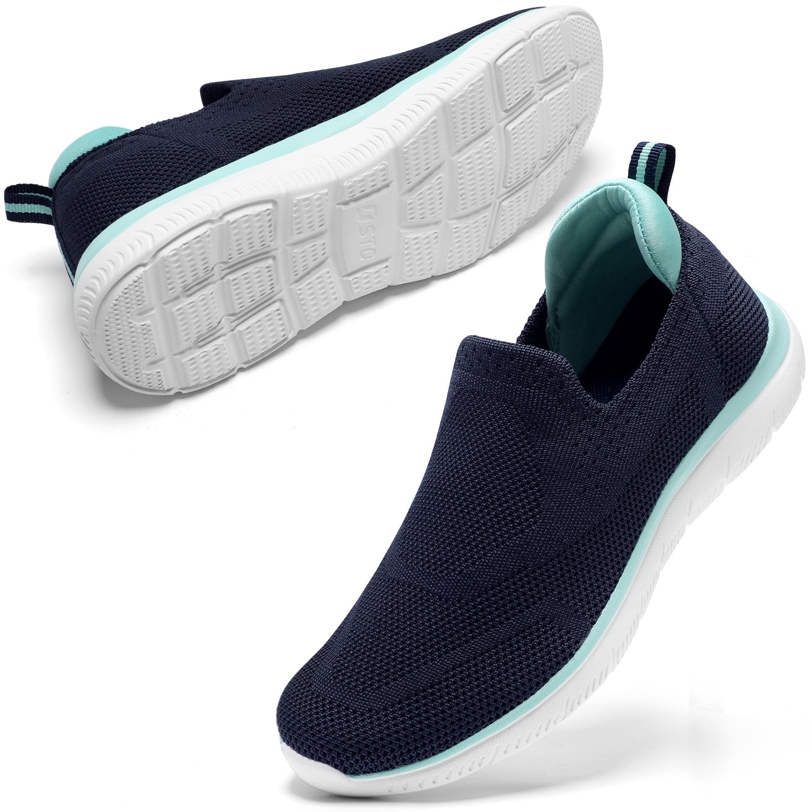 STQ Slip on Shoes for Women Breathable Walking Sneakers Navy Teal US 5.