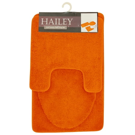 Hailey 3 Piece Bathroom Rug Set, Bath Mat, Contour Rug, Toilet Seat Lid Cover (Best 1 Piece Toilet)