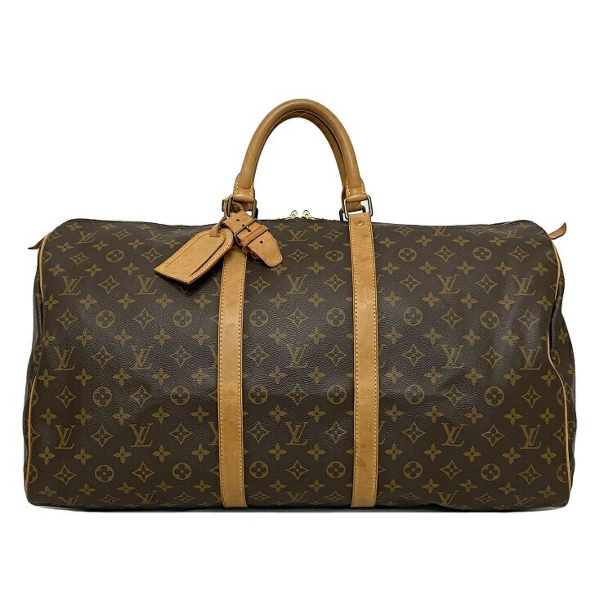 Authenticated Used Louis Vuitton Boston Bag Keepol 55 Brown Beige Monogram  M41424 Nume MI0951 LOUIS VUITTON Handbag Unisex LV