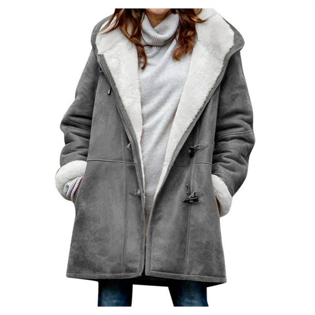 yoeyez Clearance Winter Coats for Women Hooded Color Block Patchwork Cardigan Coats Mid Length Thick Warm jackets Outerwear with Pockets