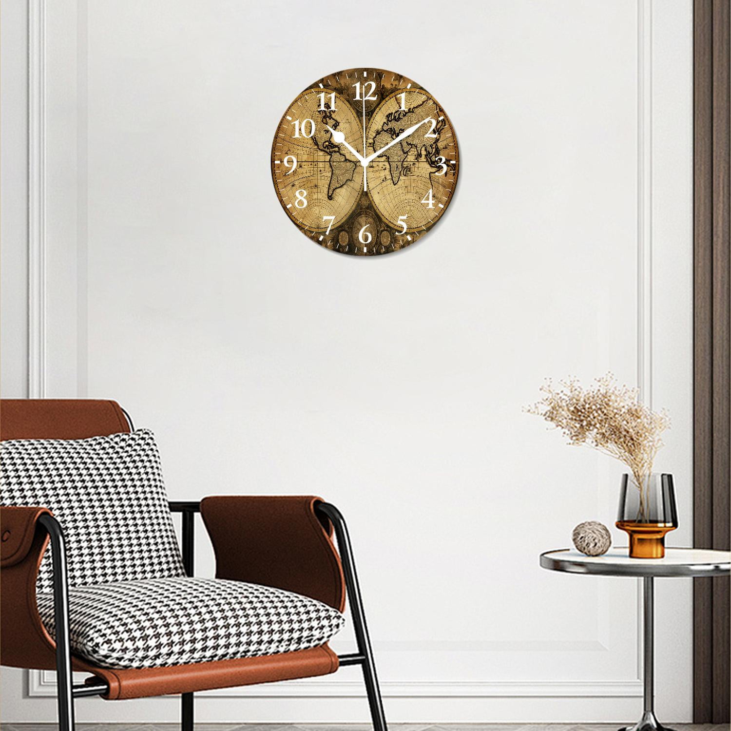 10 Inch Wall Clock Battery Operated Silent Clock Decorative for Office, Kitchen, Outdoor, Living RoomRetro World Map Beautiful Art