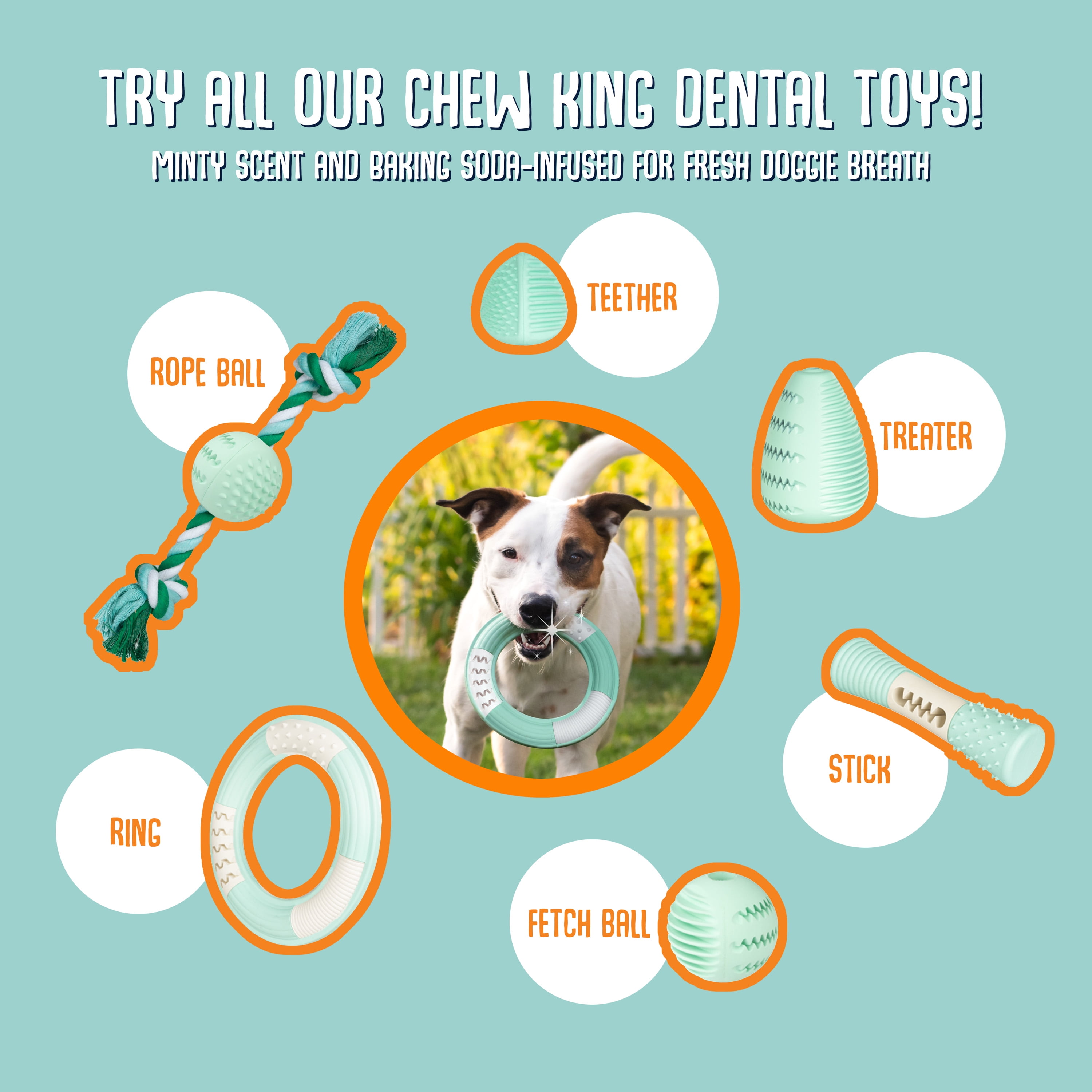 Chew King By Mammoth Dental Dog Toy Collection, Teether Ball Clinically Proven to Remove Plaque
