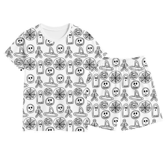 TIWEKE Ensemble de Coloriage DIY pour Enfants Halloween T-Shirt et Shorts pour Filles - Tenue de Coloriage pour Tout-Petits et Enfants - Ensemble Imprimé Gribouillage pour 7-8 Ans