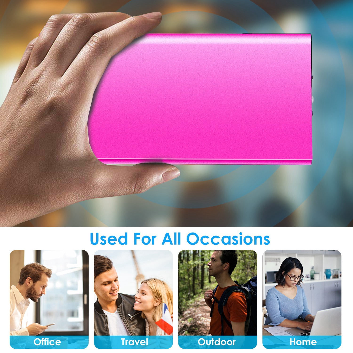 20000mAh Portable Charger Power Bank Dual USB Battery Pack for Phone Tablet Fan Pink