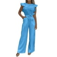 thumbnail image 2 of Women High Waist Belted Dungarees Long Pants, Polyester Spandex, Casual Daily Work Outfit, 2 of 6